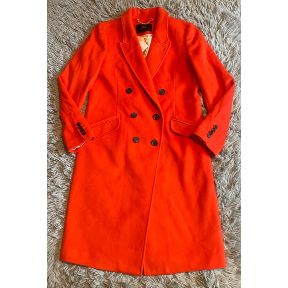 J. Crew Vibrant Orange Double-Breasted Wool Pea Coat - Picture 5 of 10